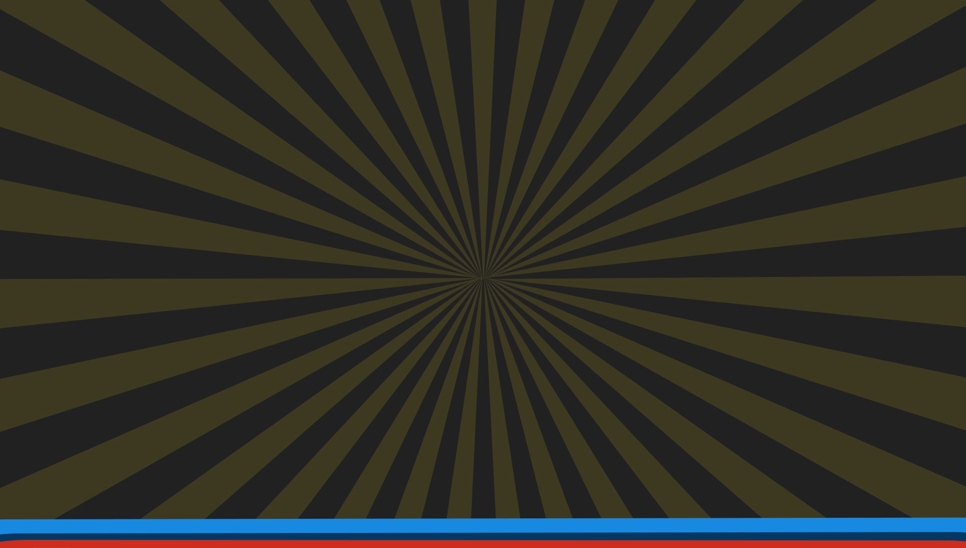 Abstract dark sunburst with radiating olive rays and a thin blue-red stripe at the bottom